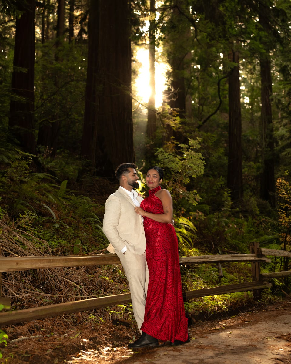 Nish and Pooja among redwoods